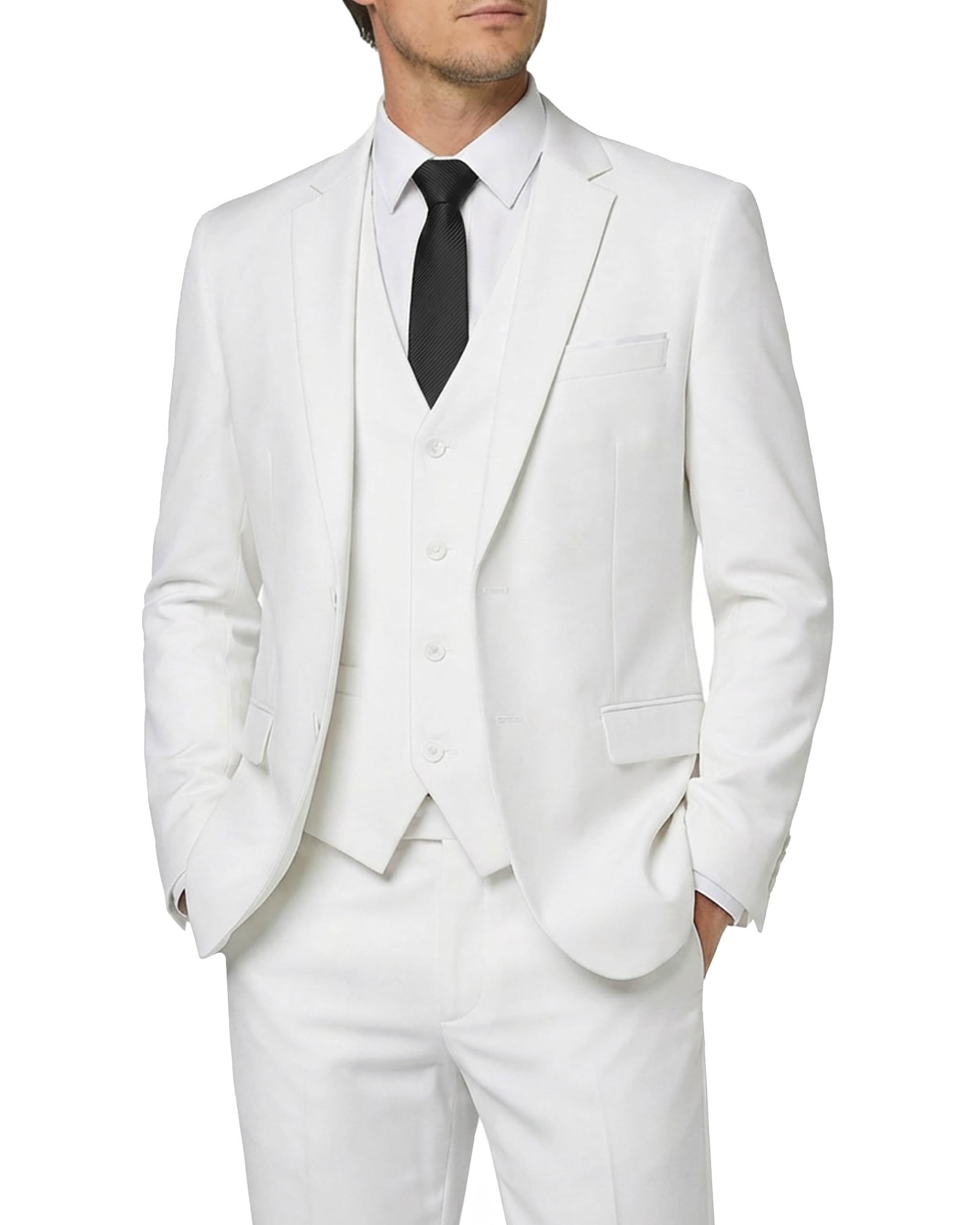 Men's 3 Piece Suit with Tie, 2 Button Slim Fit Solid Blazer Jacket Vest Pants, Business Wedding Party Suits for Men