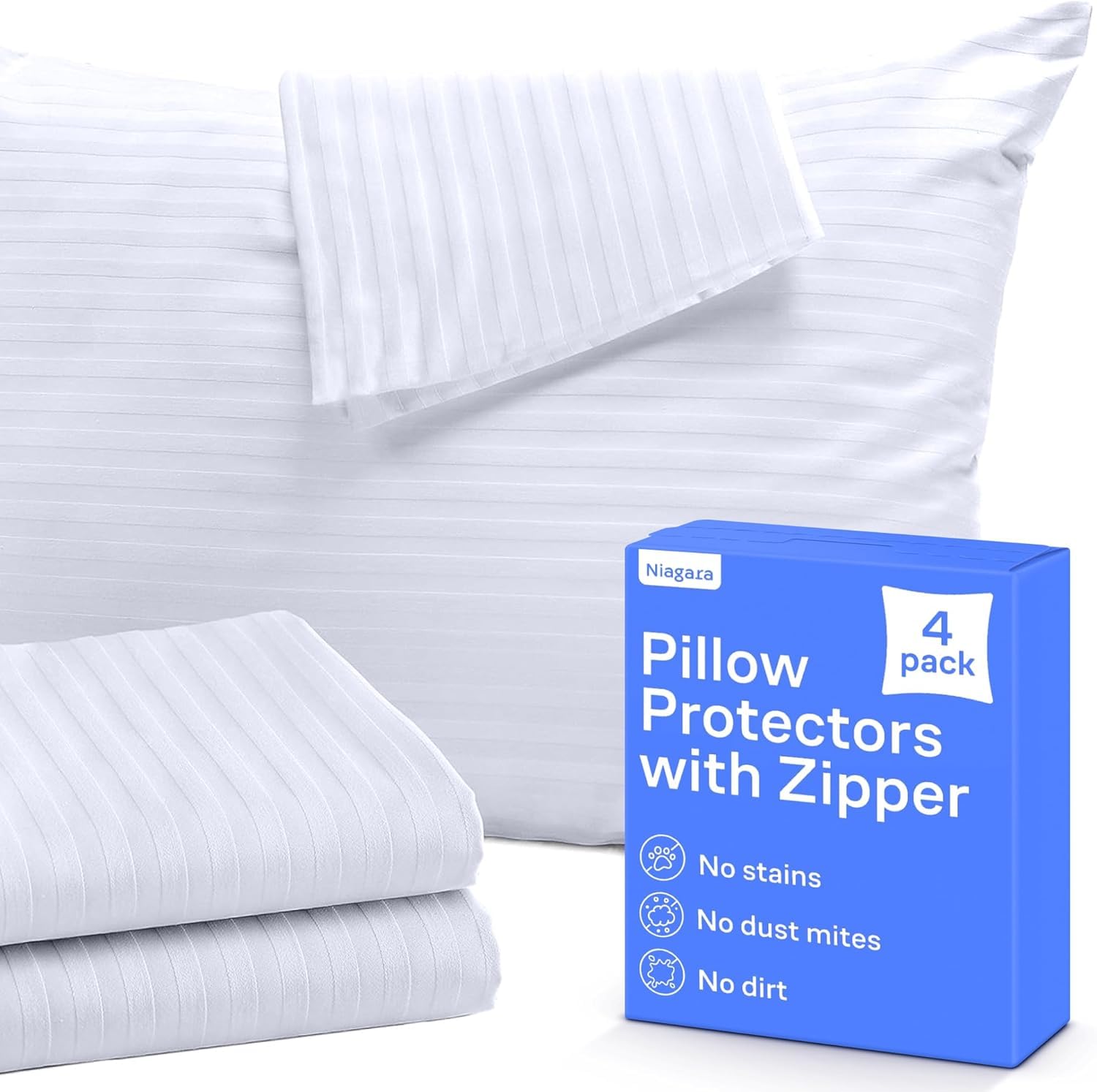 Ultra-Soft Pillow Protectors King Size – 2-Pack Zippered Covers, Breathable Protection Against Stains, Dirt, & Dust