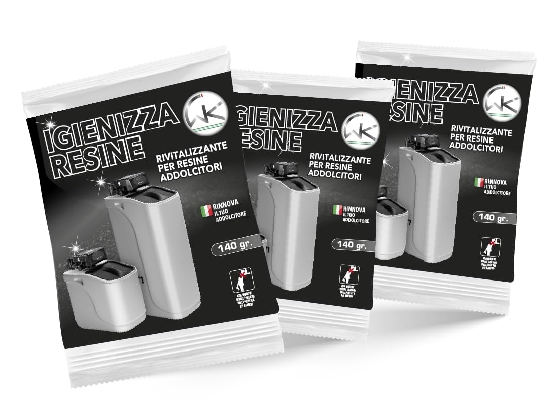 WK Igienizza Resine Addolcitore | Detergente, Decalcificante per Resine Addolcitore | Made in Italy | Confezione da 3 Bustine da 140 gr