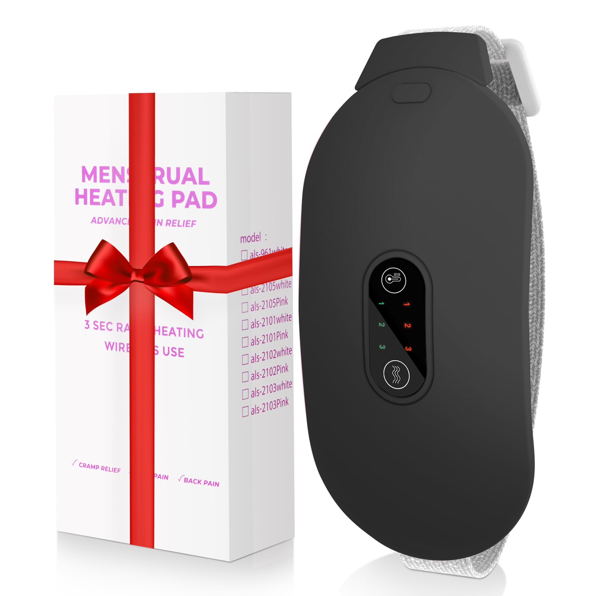 Heating Pads, Period Cramp Massager Portable Cordless Heating Pad with 6 Heat Levels and 6 Massage Modes for Back Pain Relief Menstrual Heating Pad (Black)