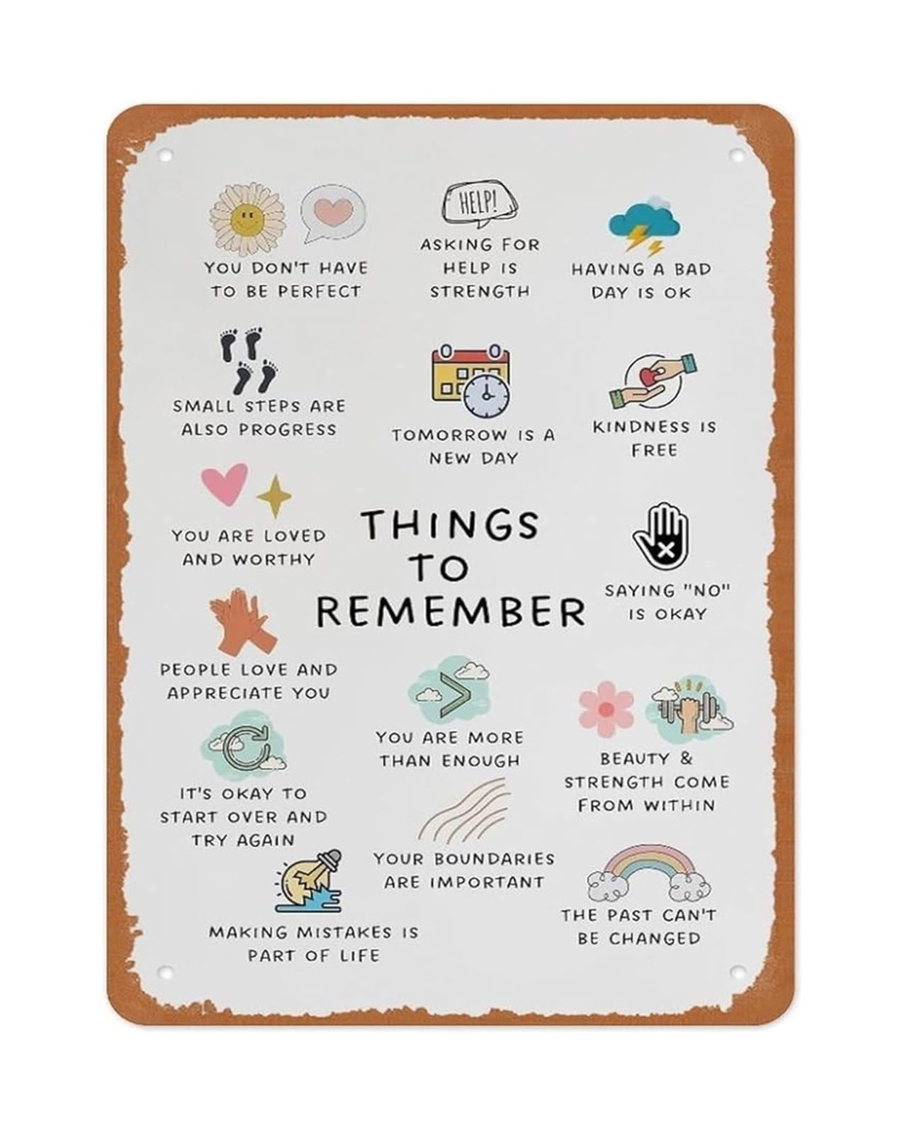 NWPNLXEA Calm Thoughts Metal Sign Things To Remember Minimalist Boho Style for Reflection Room or Office Decor 8 X 12 in