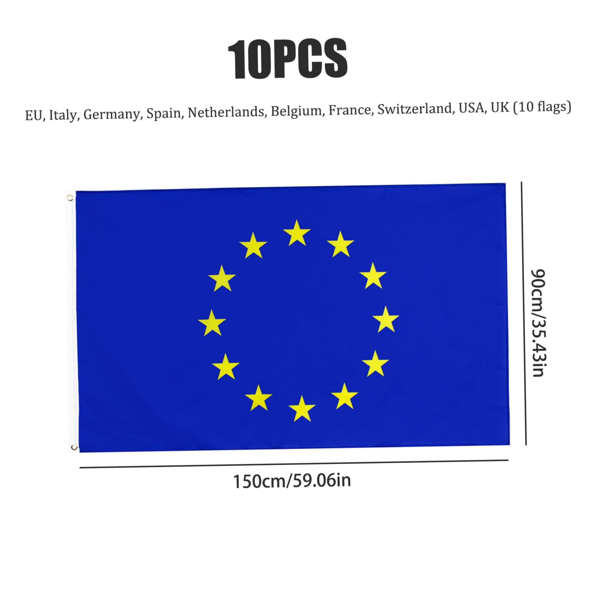 Bandiere europee, bandiere nazionali 10 pezzi/set 9, 1 x 1, 5 m Mondo impermeabile, resistente allo sbiadimento, include Unione Europea, Italia, Germania, Spagna, Olanda, Francia, Svizzera, G