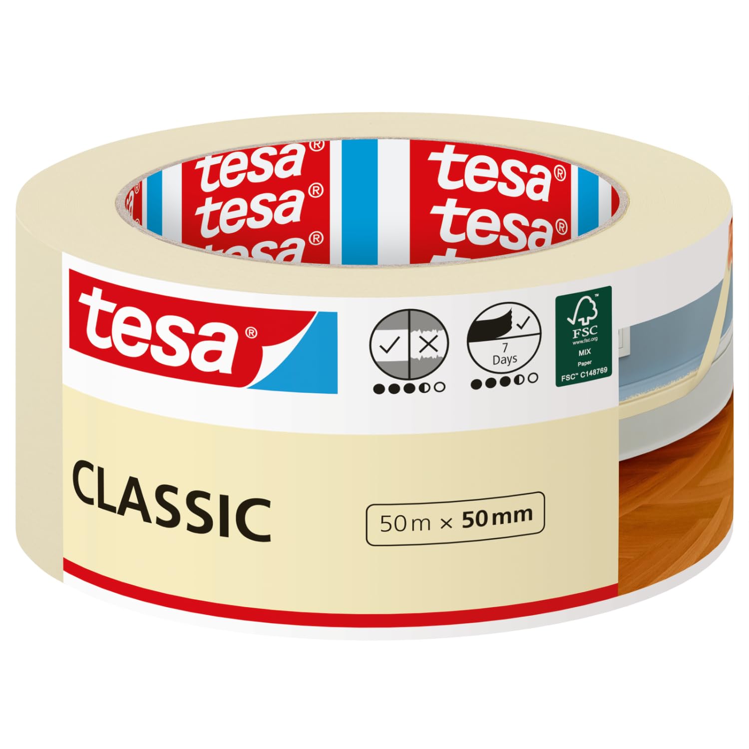 tesa 52807-00000-03 classic Masking Tape white 50m x 50mm solvent-free