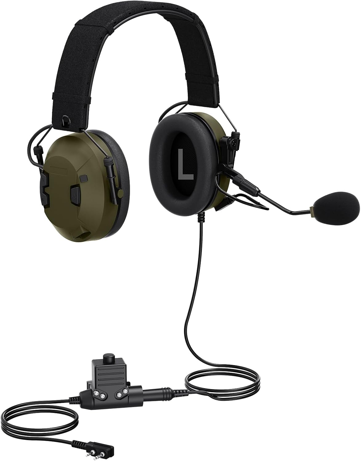Tactical Walkie Talkie Headset Hunting Shooting Airsoft Earmuffs Ptt Boom Mic Microphone,Active Sound Pick-up,Noise Reduction Radio Headphone,for RT68 H-777 RA89 RA79 UV-5R 5RM AR152(Green)