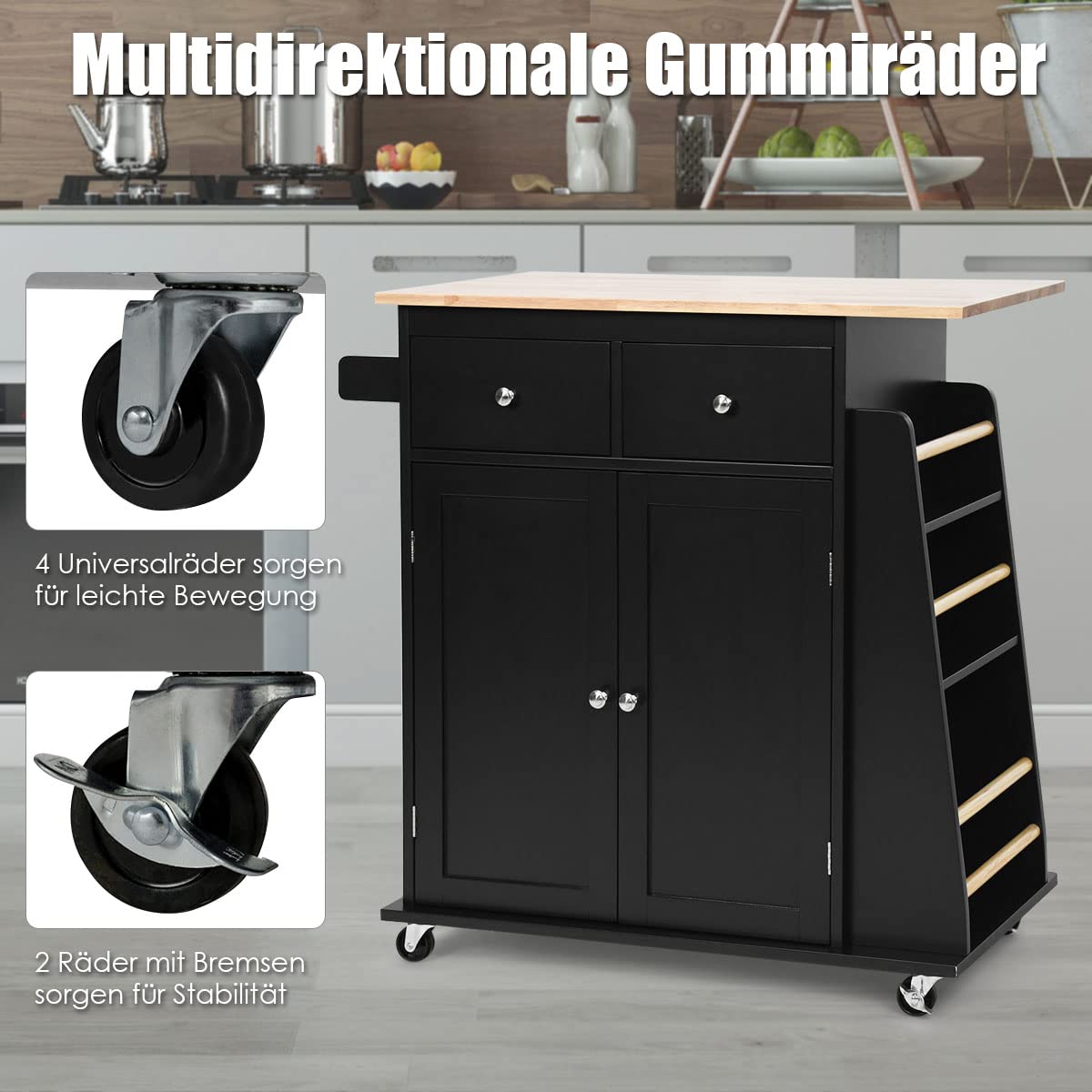 HYUB Keukeneiland op wielen, Kitchen Island met werkblad