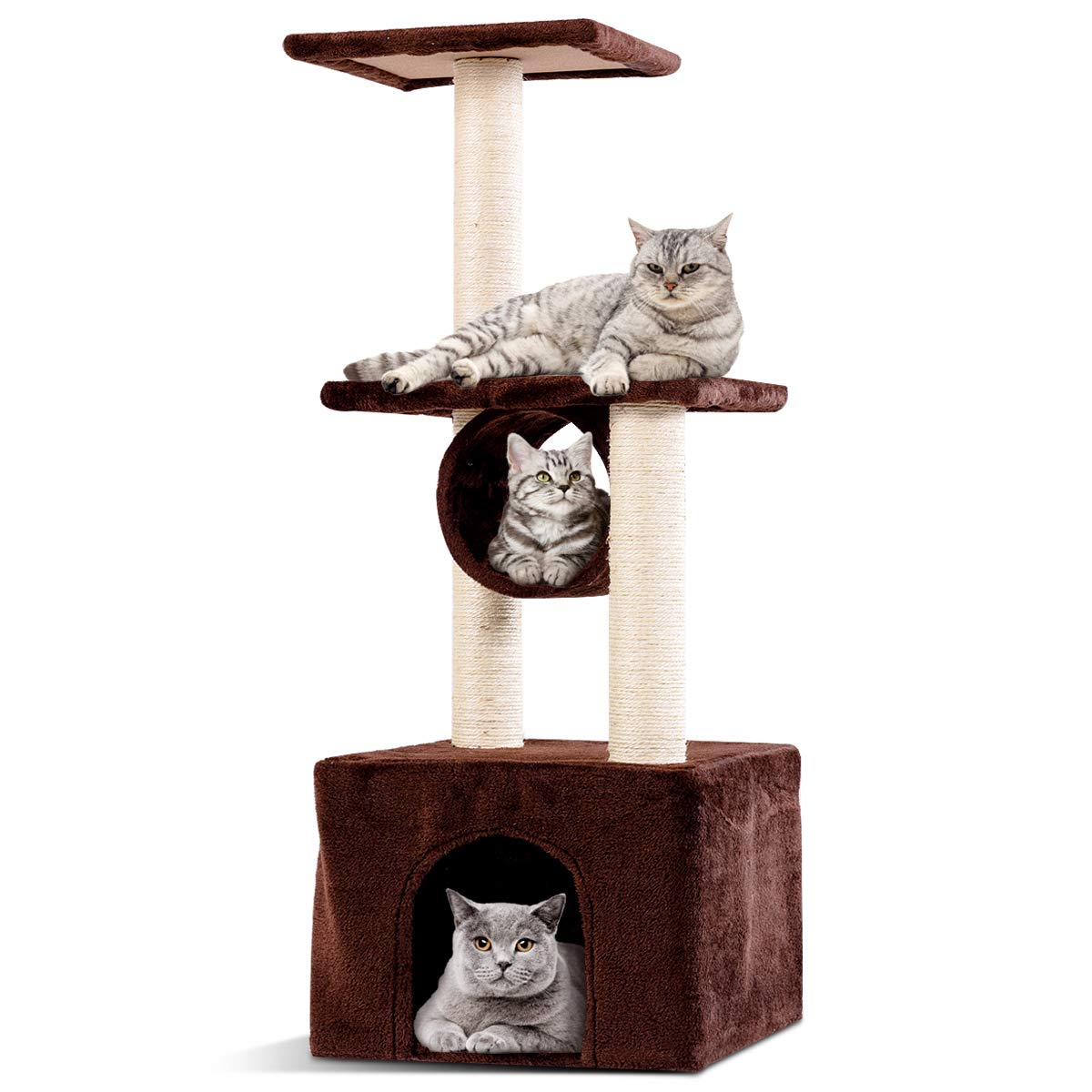 Tangkula Cat Tree, Kittens Tower Pet Furniture with Sisal-Covered Scratching Post, Pet Climbing Condo, Kittens Pet Play House, Cat Activity Tree