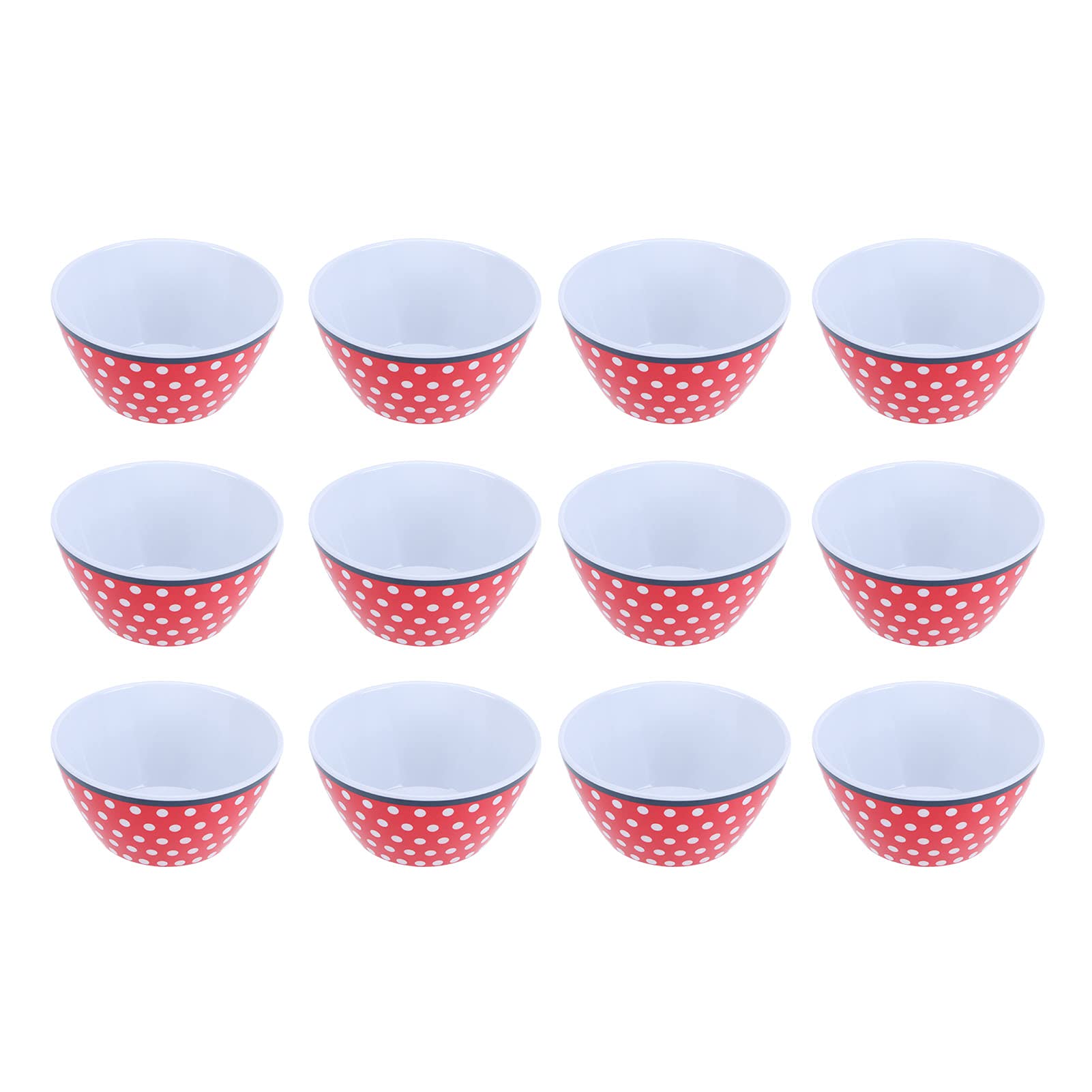 Cocoarm 12 Salatschüsseln aus Melamin, 14,6 X 7 Cm, Serviergeschirr, Stapelbar, Leicht zu Reinigen, Großes Fassungsvermögen für Salat, Suppe, Nudeln, Nudeln, Küchengeschirr (Rot mit Punkt)