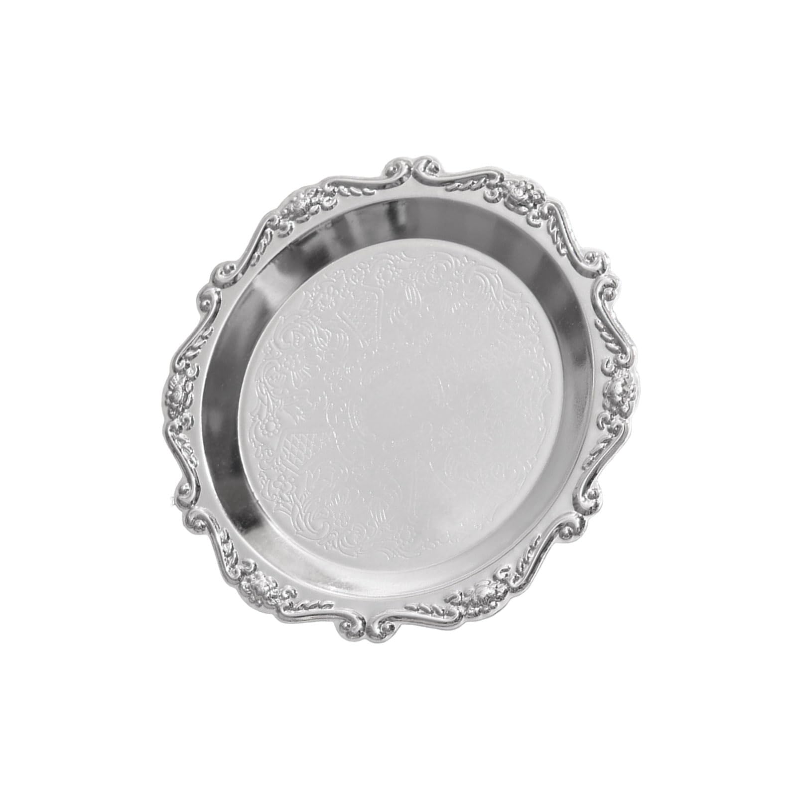 Elnwnnkc Decorative Dessert Tray Metal Serving Tray with Scalloped Border, Embossed Center for Display and Tabletop Styling Decorative Dessert Metal Serving Plate Ornate Platter Embossed Center