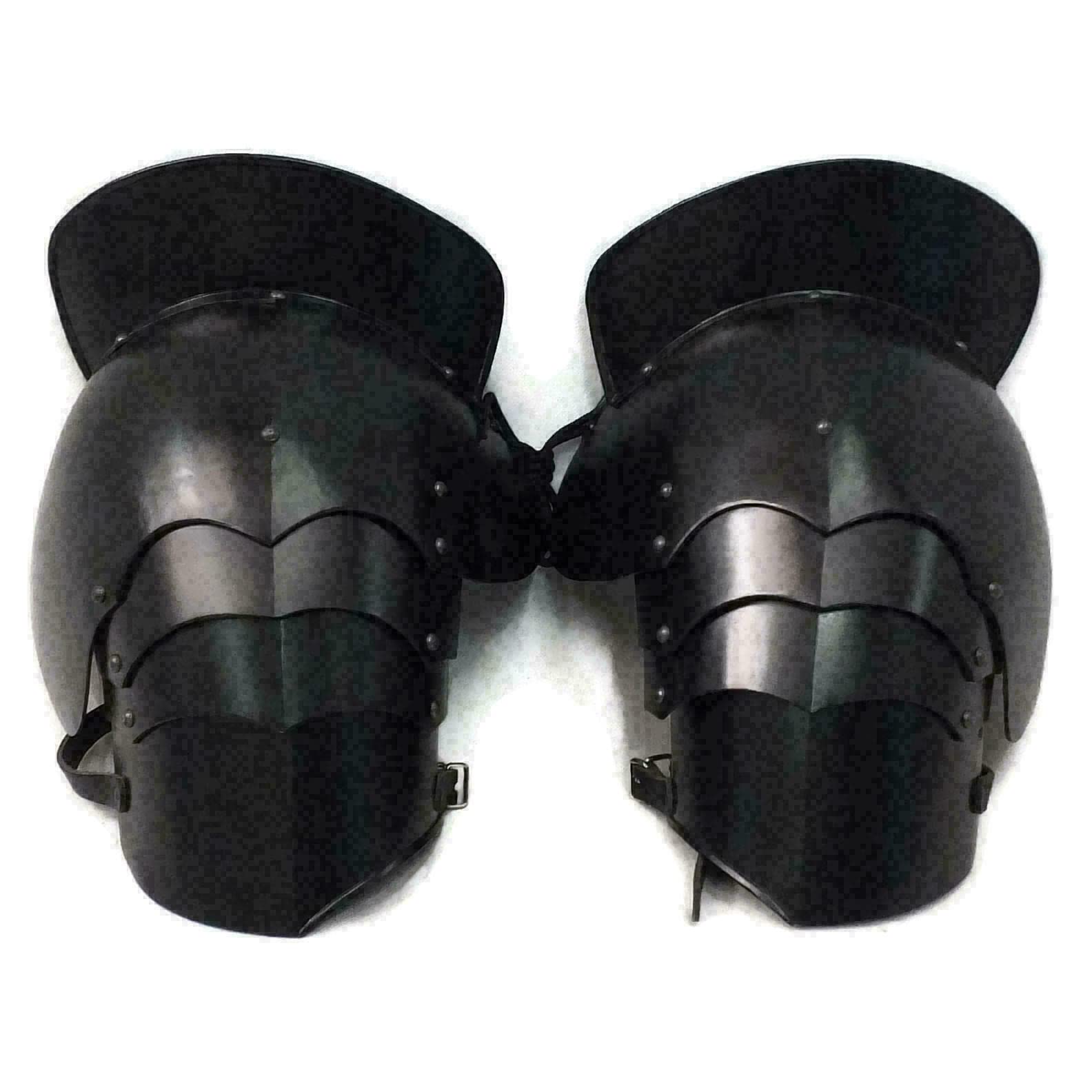 Medieval Pair of Shoulder Knight Armor Pauldron Shoulder Reenactment Shoulder Black, Black, Adult