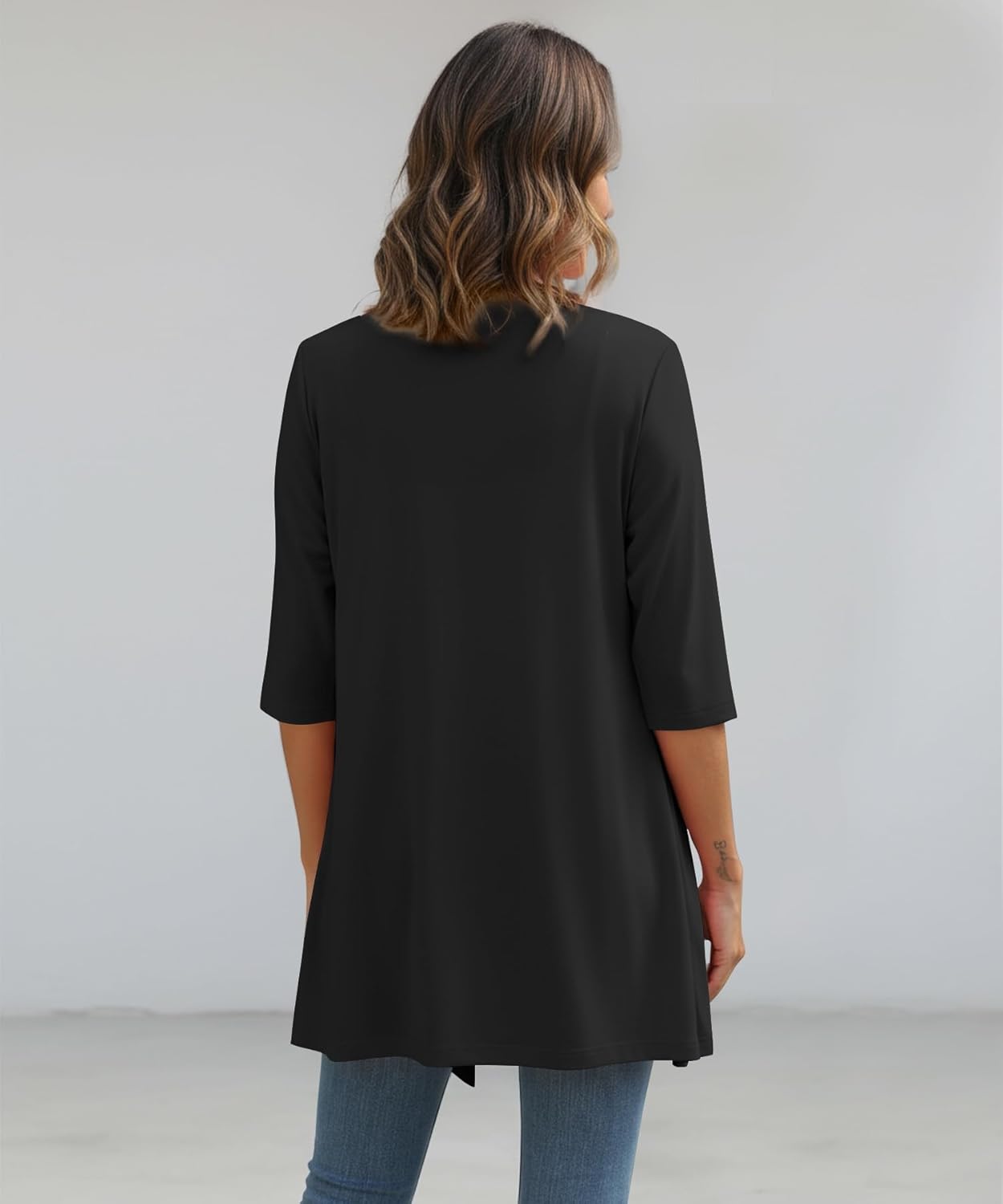 Womens Open Front Long Cardigan 3/4 Sleeve Lightweight Knit Cardigan Casual Layering Spring Summer - Image 5