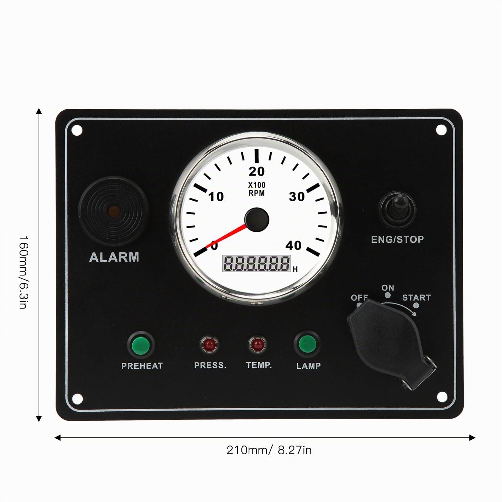 Instrumententafel für Boote, Instrumententafel für Boote mit Tahcometer, Multifunktions, 4000 U/min, Motoren, Stopp, Start, EIN, AUS, Wassertemperaturalarm, IP67 Wasserdicht (12V)