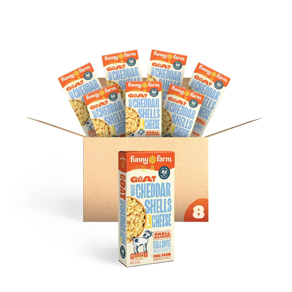Funny Farm A2 Milk Macaroni and Cheese | Pasta with White Cheddar Flavor - Goat Cheese Mac and Cheese Dinner Bundle | A2 Goat Milk Cheese Powder Base with Elbow Macaroni Noodles - Goats Milk Based White Cheese Powder Mac n Cheese