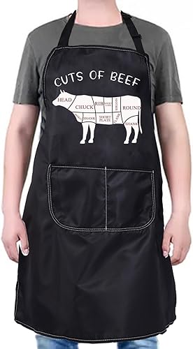 PXTIDY Delantal de cocina para amantes de la carne de res, delantal de cocina, delantal de carnicero con bolsillos, regalos para amantes de la cocina