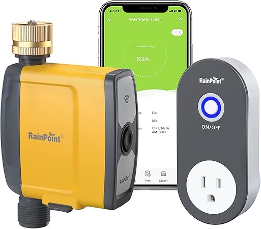 RAINPOINT WiFi Water Timer Brass Inlet, Smart Sprinkler Timer Hose Timer WiFi Irrigation Controller