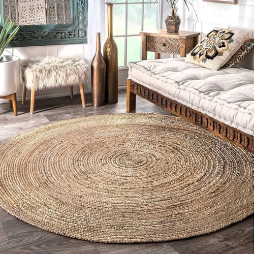 Image of Handwoven 6x6 feet Full Room Round Jute Rug, Natural Fibers, Braided Reversible Carpet for Stylish Bedroom Living Room Dining Room Kids Room (6x6 feet Round, Beige)