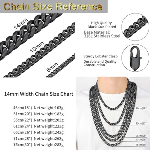 Stainless Steel Cuban Curb Link Chain Necklace 14Mm 20Inches Black Color Heavy Double Cuban Chain #TOP5