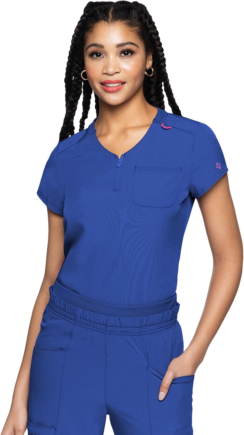Med Couture Scrubs top for Women Medical Quarter Zip V-Neck Scrub Top Tuckable with Chest Pocket and Rounded Hem - MC705