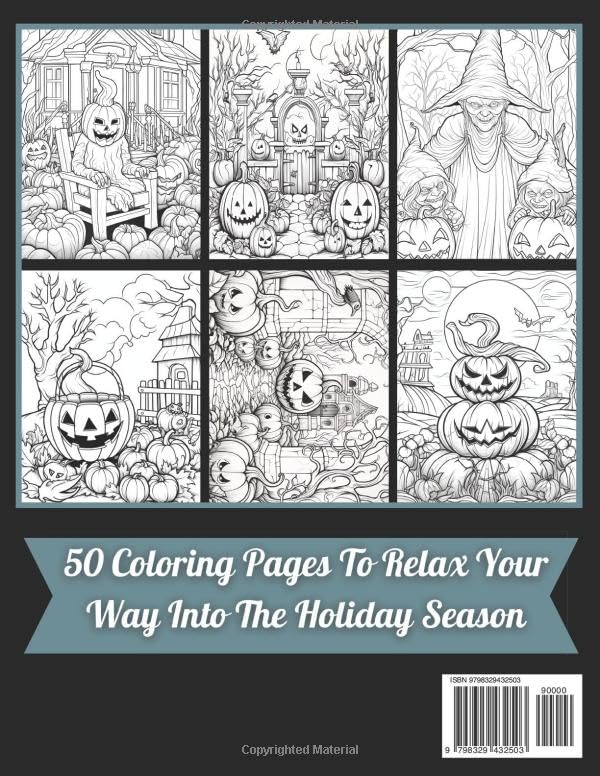 Halloween Coloring Book For Adult: 50 Easy Autumn Halloween Coloring Book for Adults and Seniors Featuring Animals, Skulls, Pumpkins, Fall Designs. - Image 2