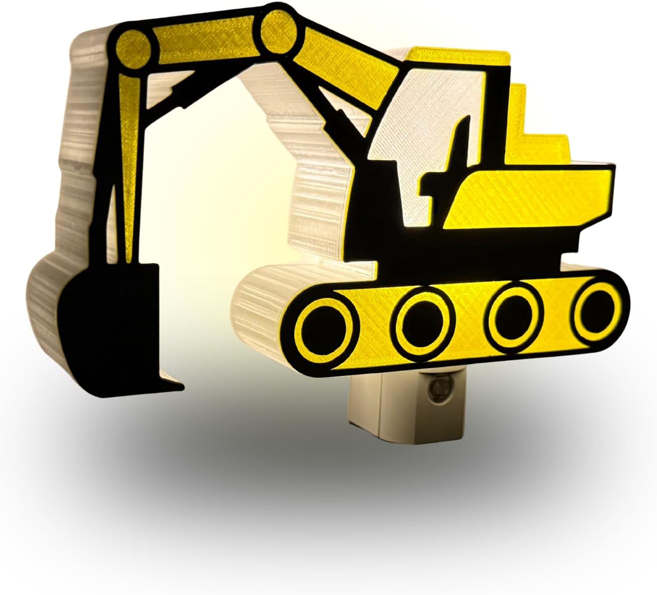 3D Printed Excavator Night Light Plug-in Wall – Construction Digger LED Nursery Lamp with Dusk to Dawn Sensor – Kids Boys Bedroom Decor - Birthday Gift