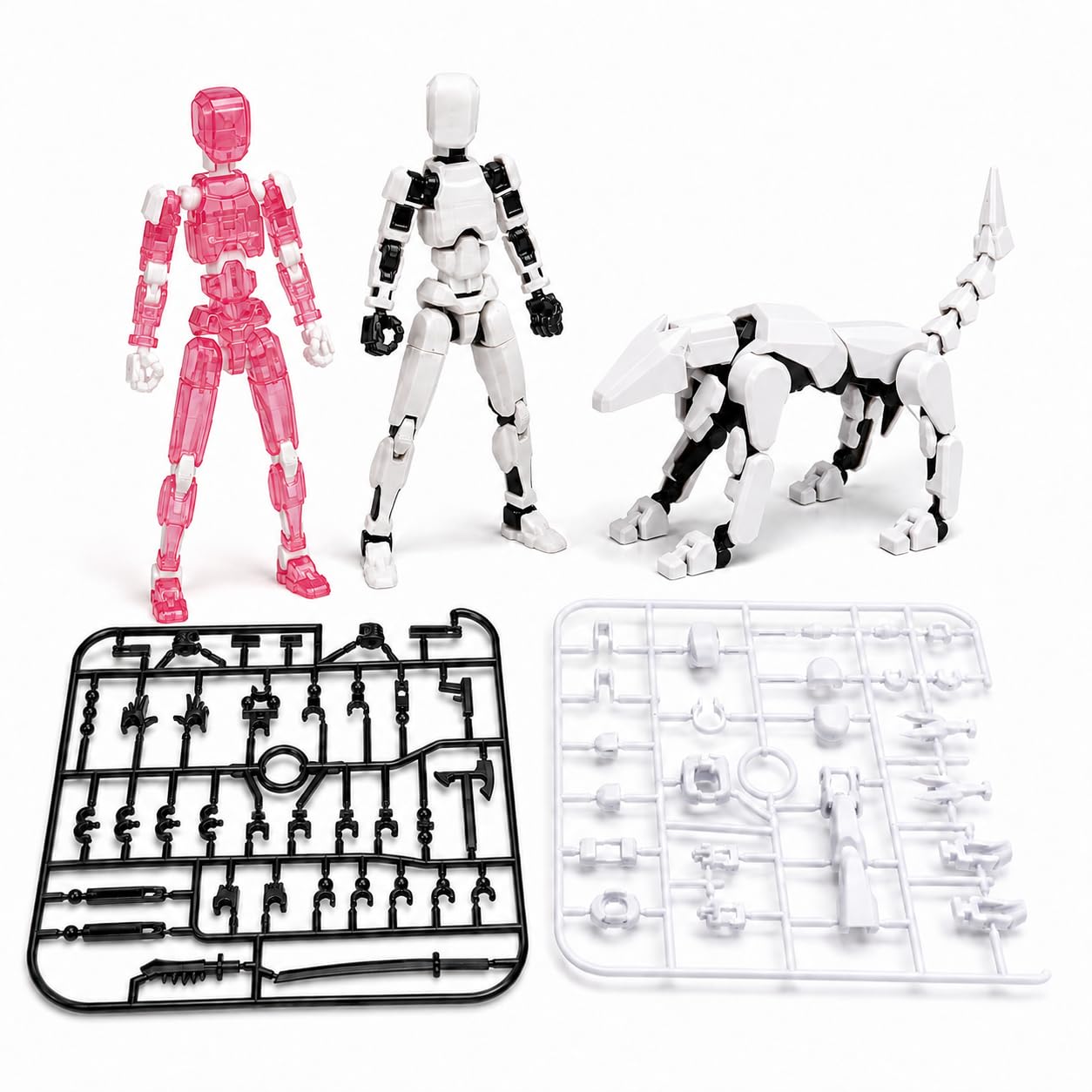 3PCS Action Figure, 3D Printed Multi-Jointed Robot Figures, Fully Articulated Stick Bot Models for Desktop Display and Photography Props, Three-Piece Collection with Blue-White