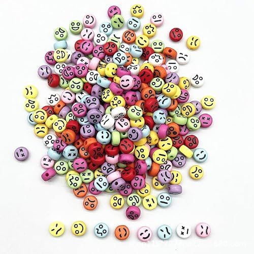 KIZAMI 100/200/500/1000pcs 4 * 7mm Colourful Round Acrylic Emoji Beads, smile Face Craft Beads for DIY Jewelry Making, Bracelet Crafting