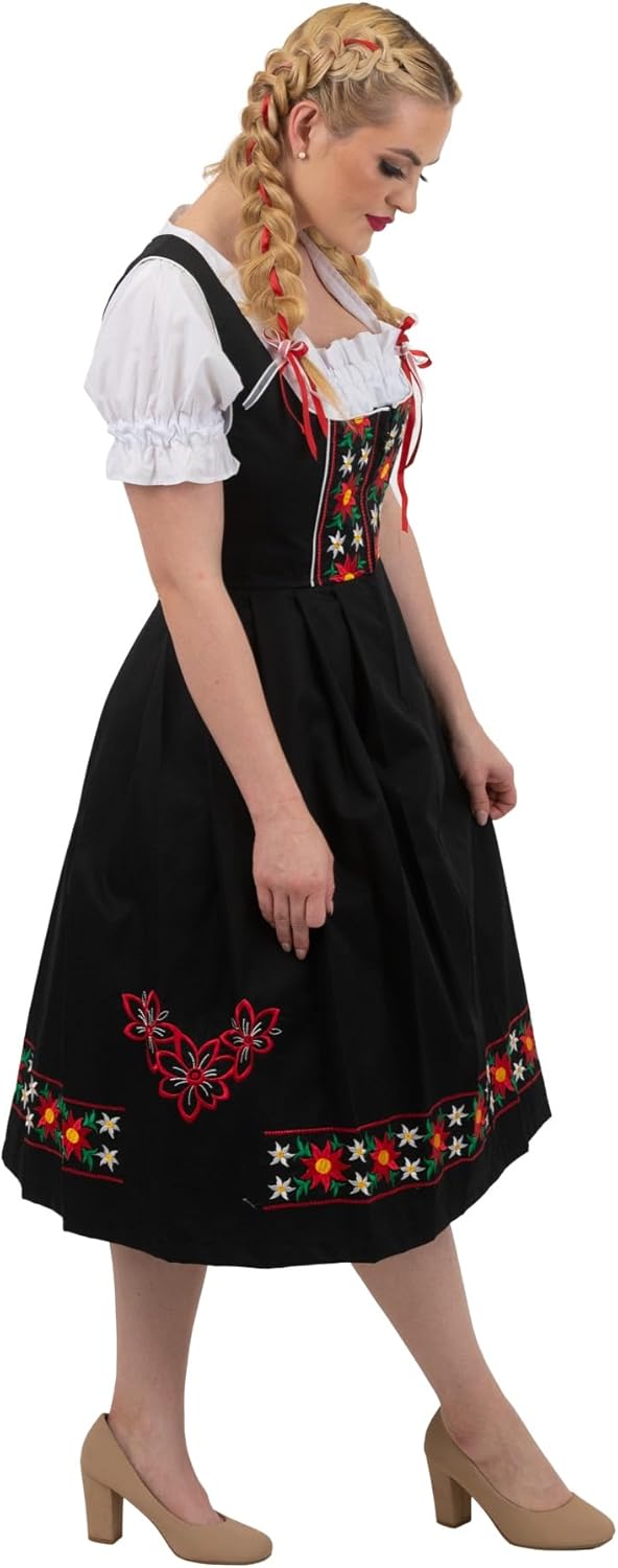 Dirndl Trachten Haus 3-Piece Long Black German Wear Party Oktoberfest Waitress Dress - Image 4