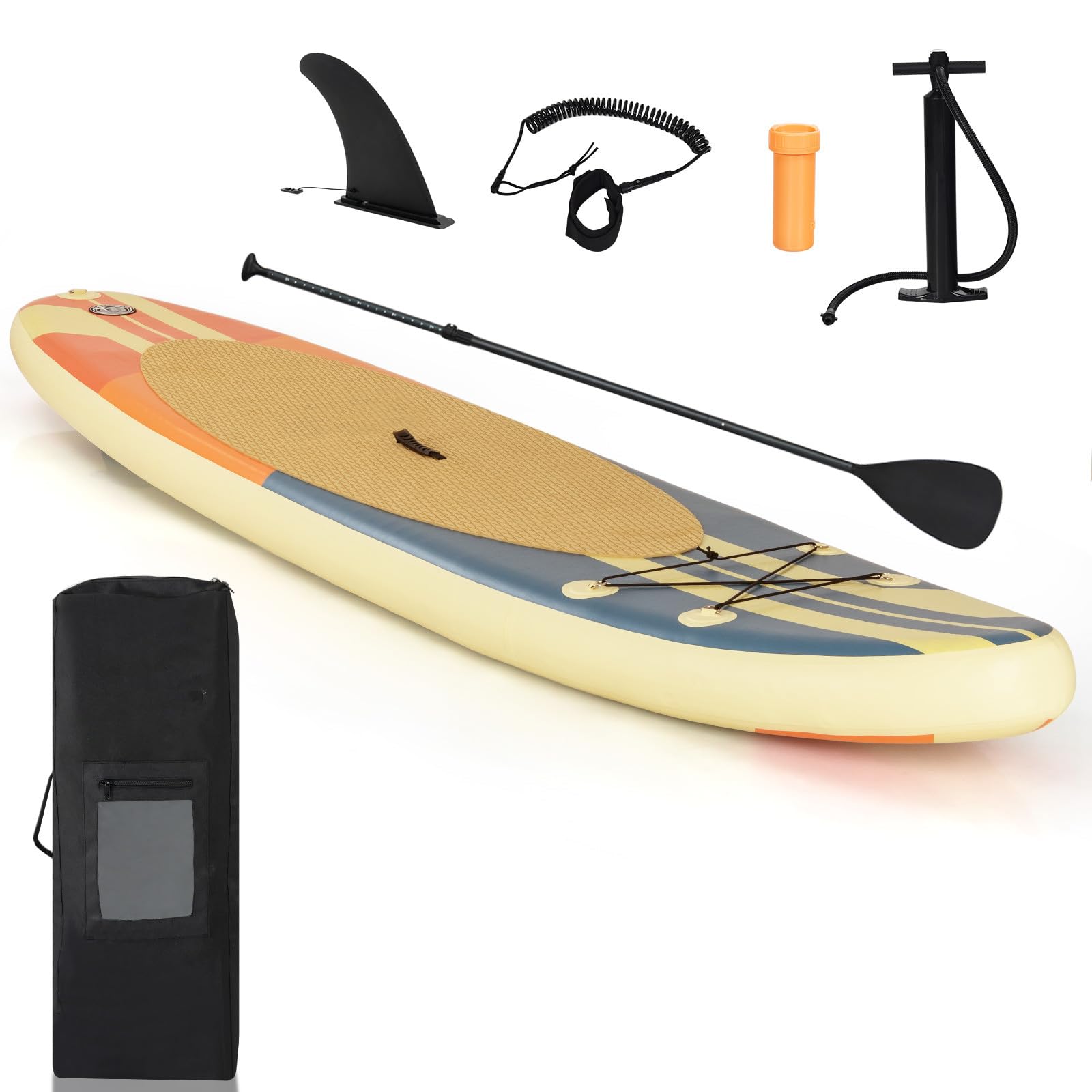 SPOTRAVEL Inflatable Paddle Board, 10.5FT/11FT Stand Up Paddleboard with Adjustable Paddle, Safety Rope and Hand Pump, Lightweight SUP Board for Youth and Adult