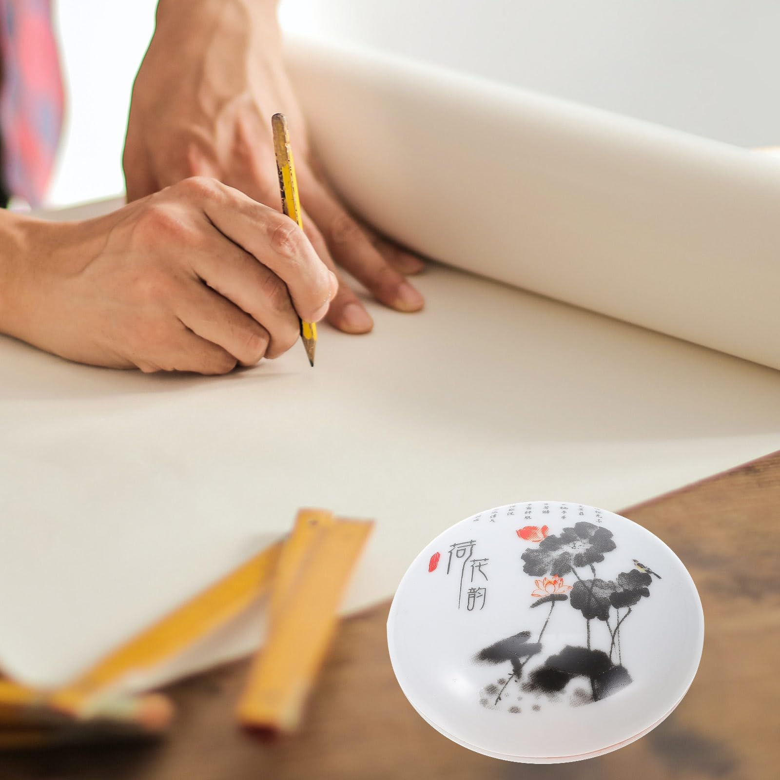 Tampone di Inchiostro Rosso Facile da Pulire e Leggero per Calligrafia e Pittura, Pasta Inchiostro Ceramica Stile retrò Cinese, Dimensioni 8cm