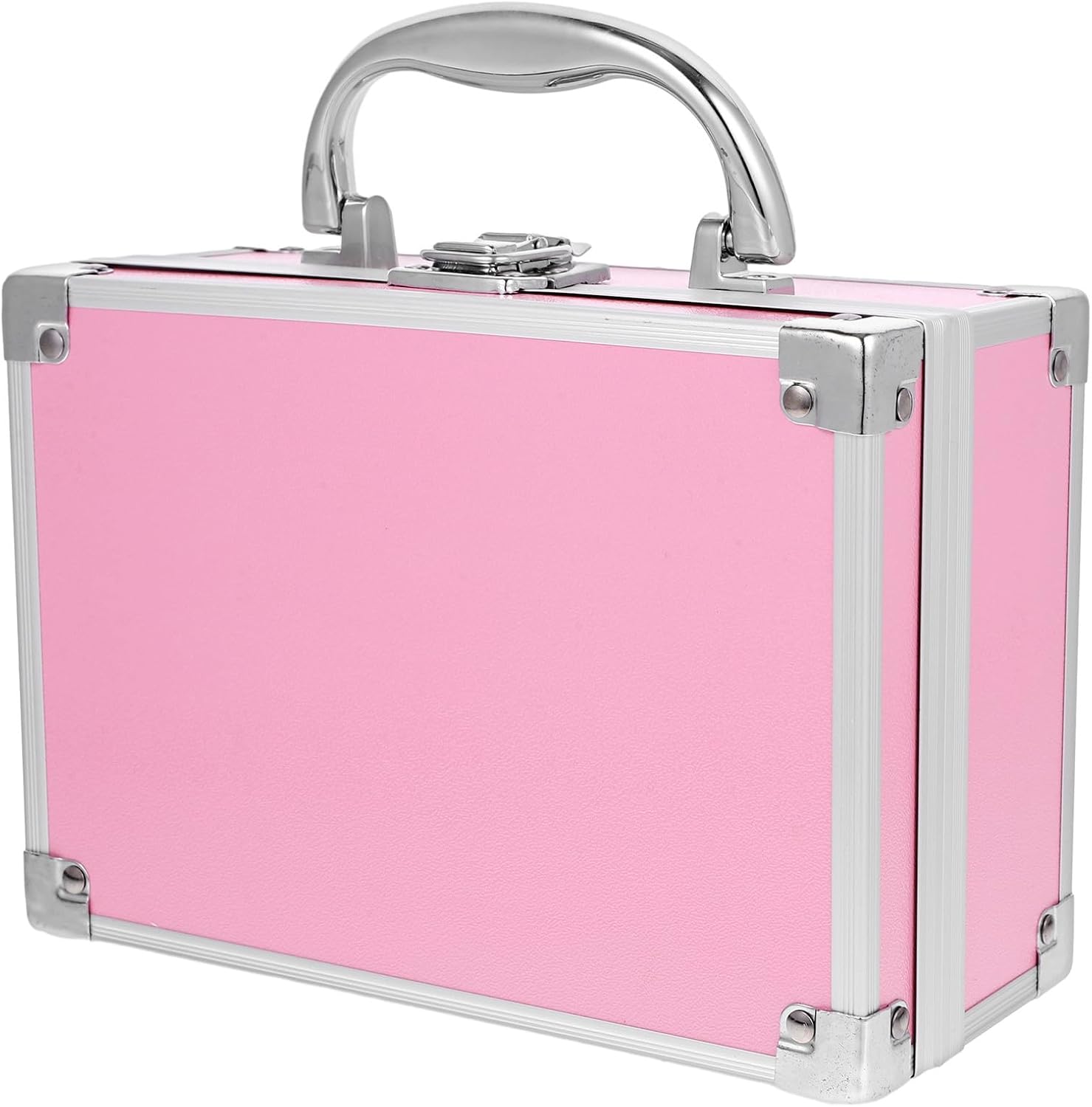 Portable Cosmetic Storage Box Makeup Train Case Aluminum Alloy with Ample Space and Easy Organization Stylish Pink Instrument Storage Briefcase for Skincare and Tools