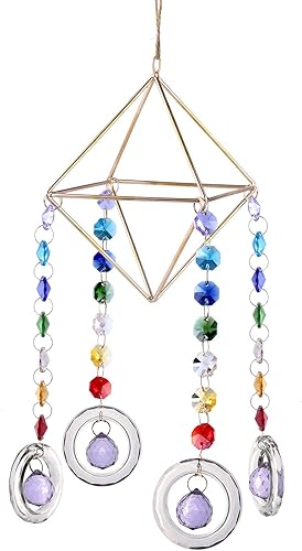 Miniatura 10 de rockcloud Soporte para plantas de aire hecho a mano, maceta geométrica moderna de metal, adorno colgante de vidrio de cristal, campanilla de viento