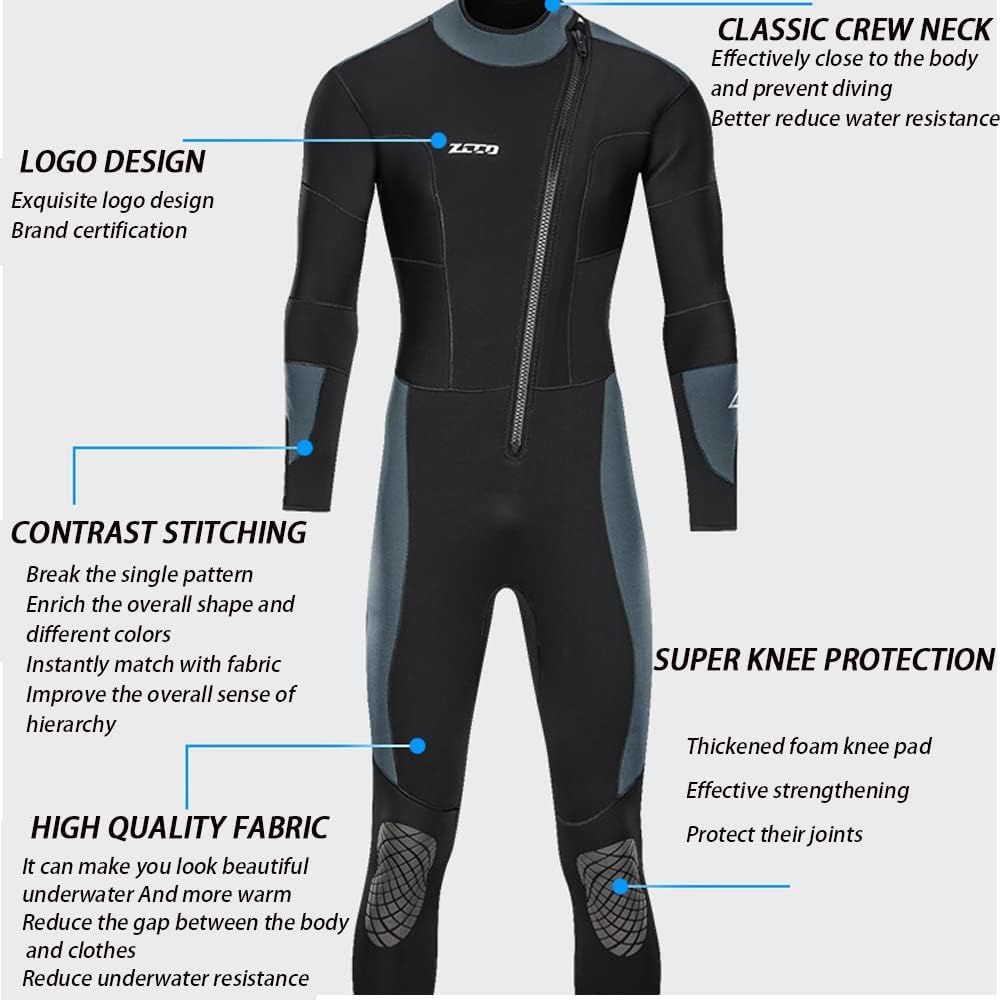 Herren Neoprenanzug, Ultra Stretch 5mm Neopren Einteiliger Warme Sonnencreme Neoprenanzug Frontreißverschluss Für Wassersport Badebekleidung Langarm, Zum Schwimmen/Schnorcheln/tauchen/s, XXL