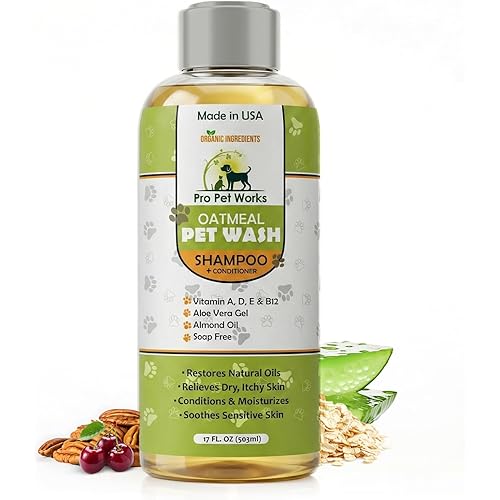 Oatmeal Dog Shampoo and Conditioner for Allergies, Itching and Sensitive Skin - Smelly, Itchy Pet Cleaning Supplies - Puppy Wash, Anti Itch and Dandruff, Organic Formula - Suitable for Cats