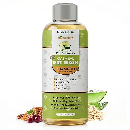 Oatmeal Dog Shampoo & Conditioner 17oz [USA] 5 in 1 Plant-Based Organic Sulfate-Free Soap-Free-Tearless Moisturizer for Dandruff Allergies & Itchy Dry Sensitive Skin-Puppy Grooming [Pro Pet Works]