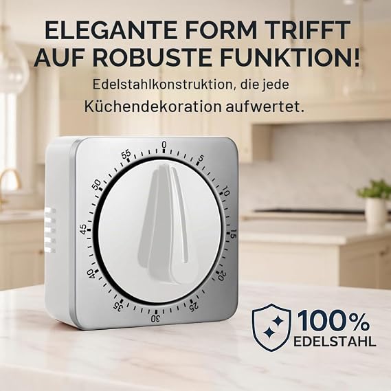 Kitchen Timer Mechanical Egg Timer No Batteries Required Kitchen Alarm Clock 100% Mechanical with Stainless Steel Casing Kitchen Clock Stopwatch Countdown Reminder Magnetic Kitchen Timer Egg