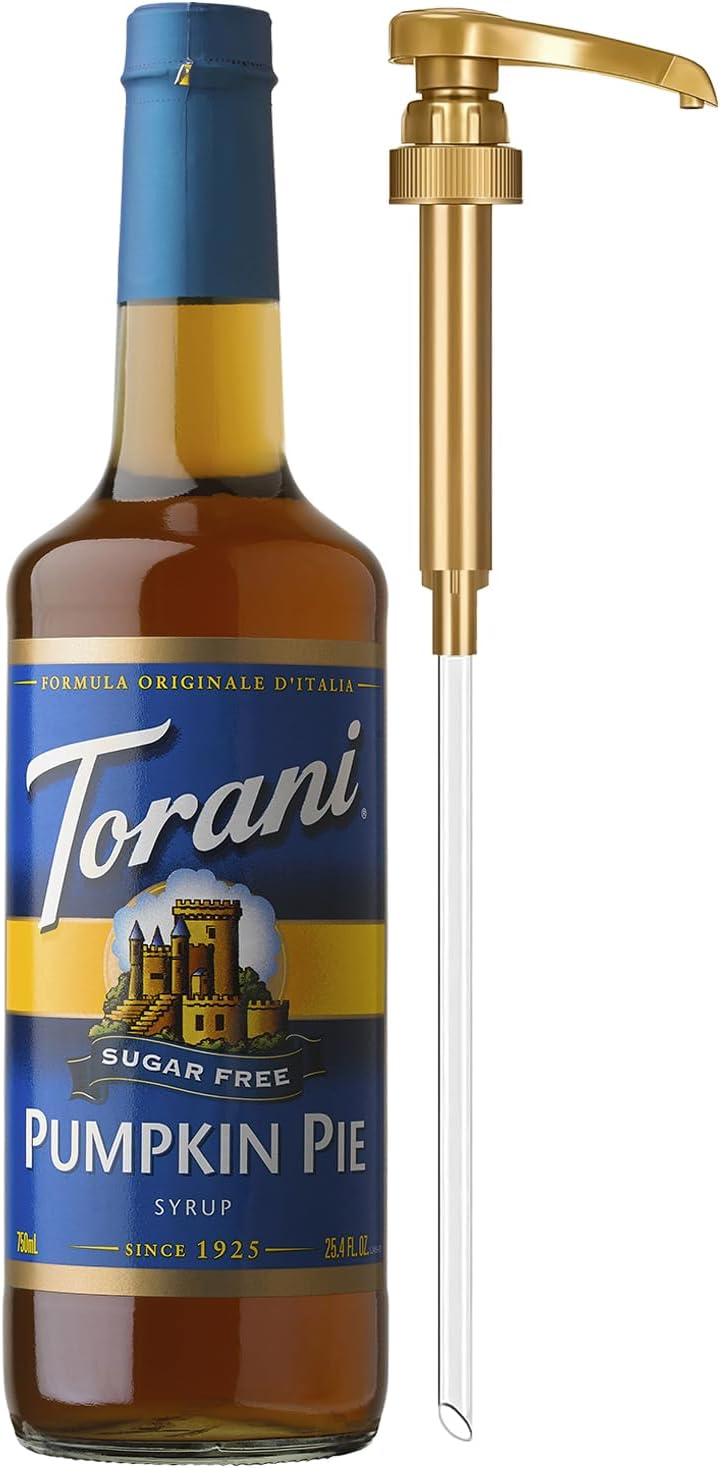 Torani Sugar Free Coffee Syrup, Pumpkin Pie Flavored Syrup for Drinks, Zero Calorie, Pump Included, 25.4 Fl Oz