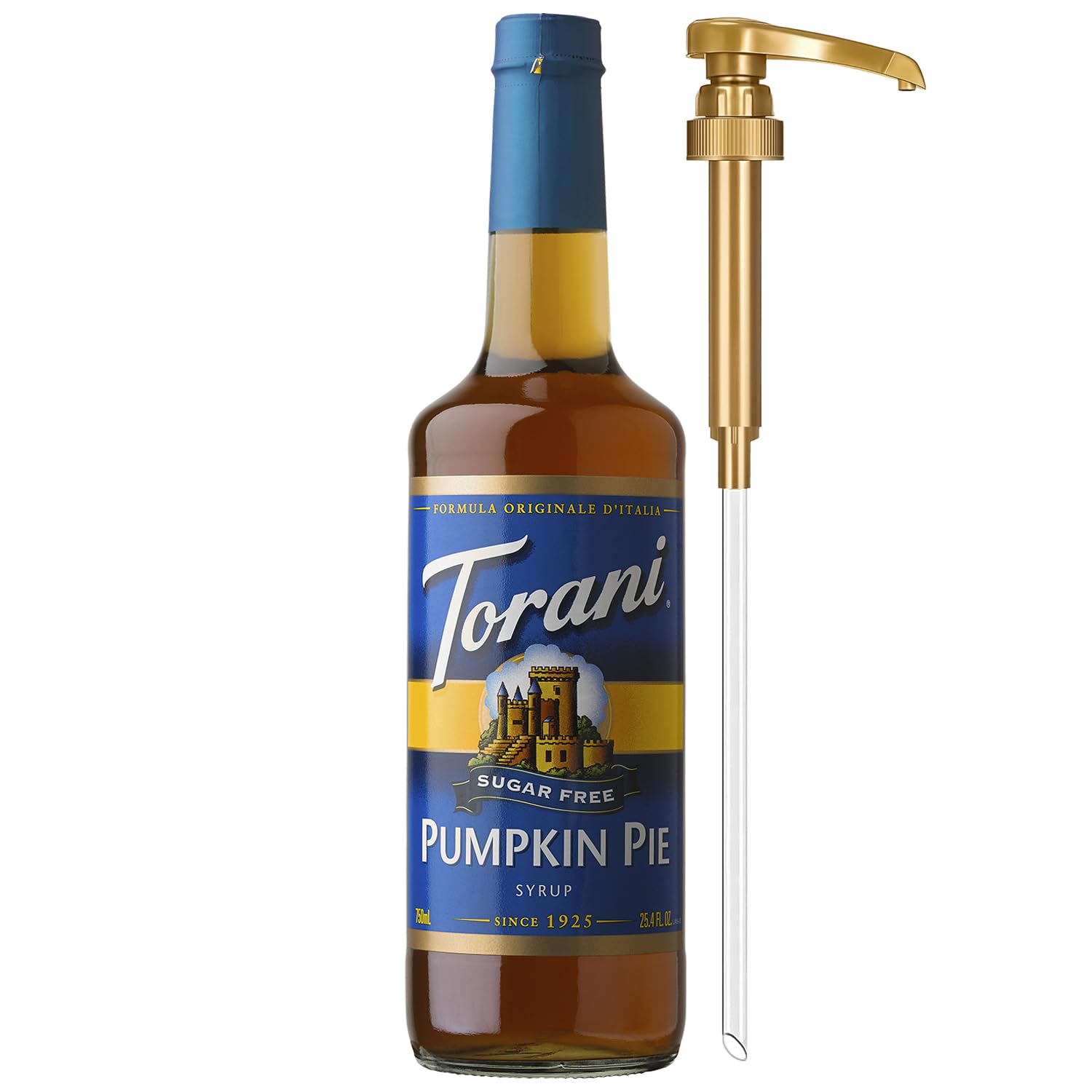 Torani Sugar Free Coffee Syrup, Pumpkin Pie Flavored Syrup for Drinks, Zero Calorie, Pump Included, 25.4 Fl Oz