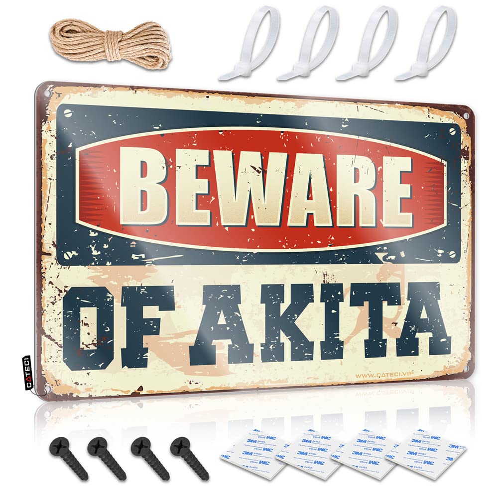 HELIOFORGE Metal Bar Signs Beware Of Akita Sign Tin Sign Man Cave Decor Bar Mirrors For Man Cave(30X40CM)