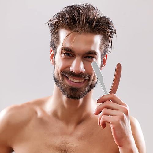 Miniatura 7 de minkissy Maquinilla de afeitar de acero con mango de barba afeitadora de peluquero para herramientas de pelo de madera, recortadora de carbono