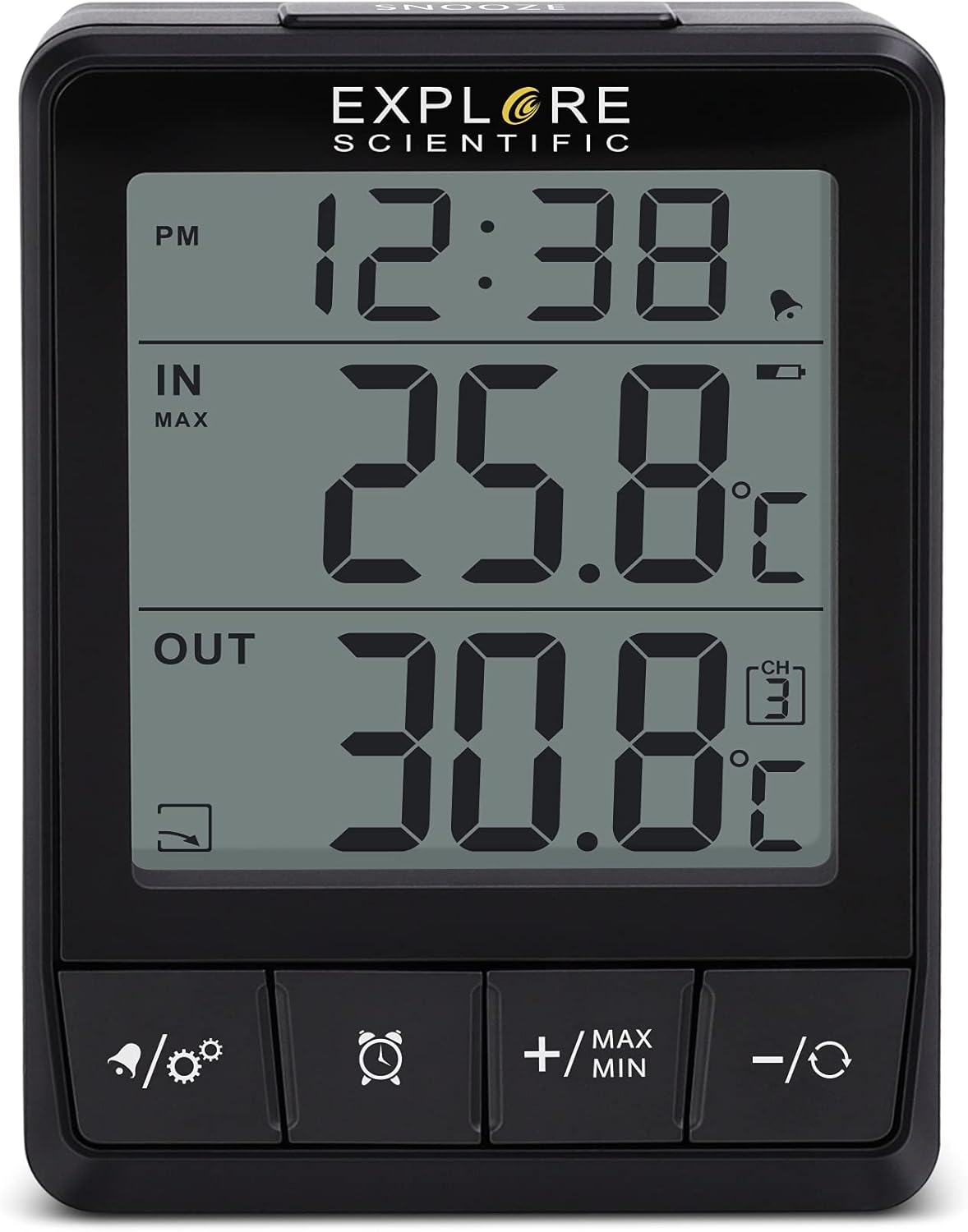 Close-up of the weather station display showing time and temperature readings