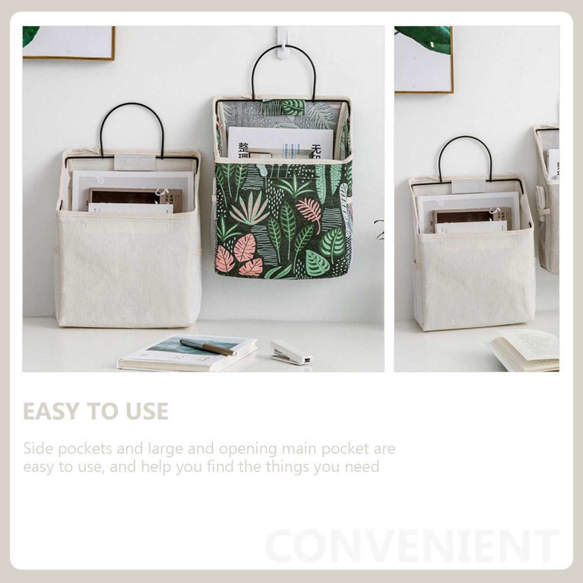 Didiseaon Organizzatore da Appendere di Cotone Bianco Tasche Laterali 2 Pezzi e Tasca Principale Ampia per Porta per Casa e Ufficio