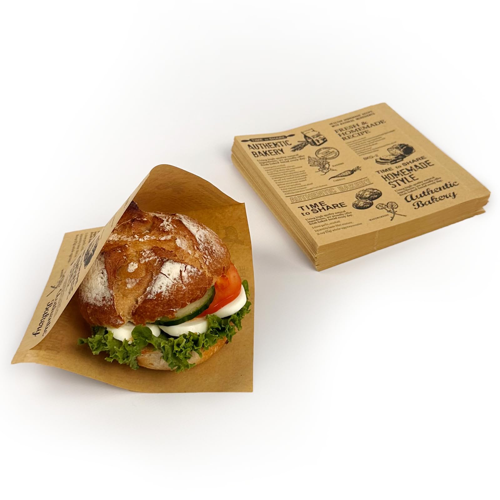 Miss Bakery's House® Snack Bag Food, 15 x 15 cm, Brown, Pack of 100, Food Bags, Burger Bags, Sandwich Holder, 2 Sides Open