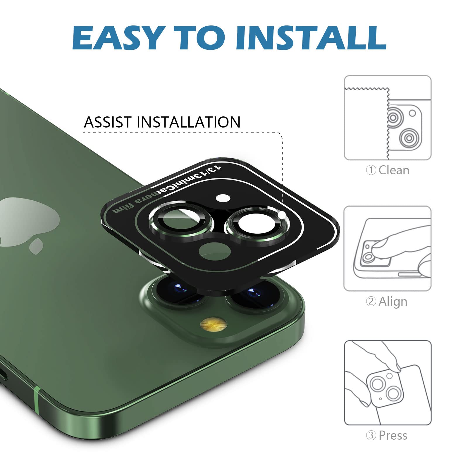 2 Pezzi Protezione Fotocamera In Metallo Blu Per IPhone 13 / 13 Mini, Pellicola Antigraffio Per Lenti - 2