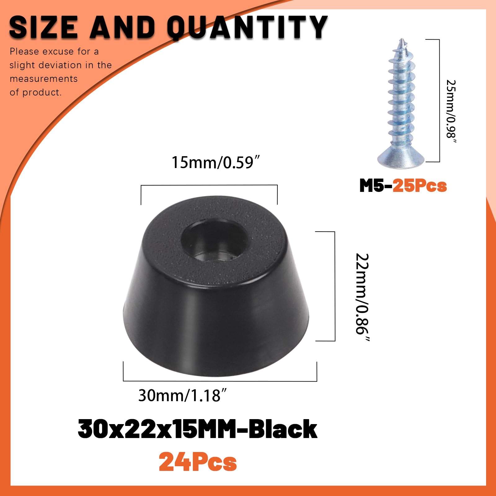 Tanstic 24Pcs Cutting Board Feet Non Slip Rubber Feet Black Rubber Feet Small Rubber Feet with Screws and Screwdriver for Appliances Furniture - Image 2