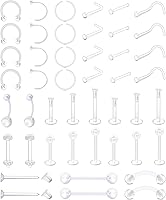 Vista 1 de Zolure Joyería transparente para piercing de nariz, piercing transparente para septum, labio, cartílago, lengua, roook, oreja, oreja, pezón