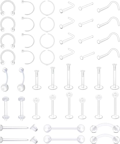 Zolure Joyería transparente para piercing de nariz, piercing transparente para septum, labio, cartílago, lengua, roook, oreja, oreja, pezón,
