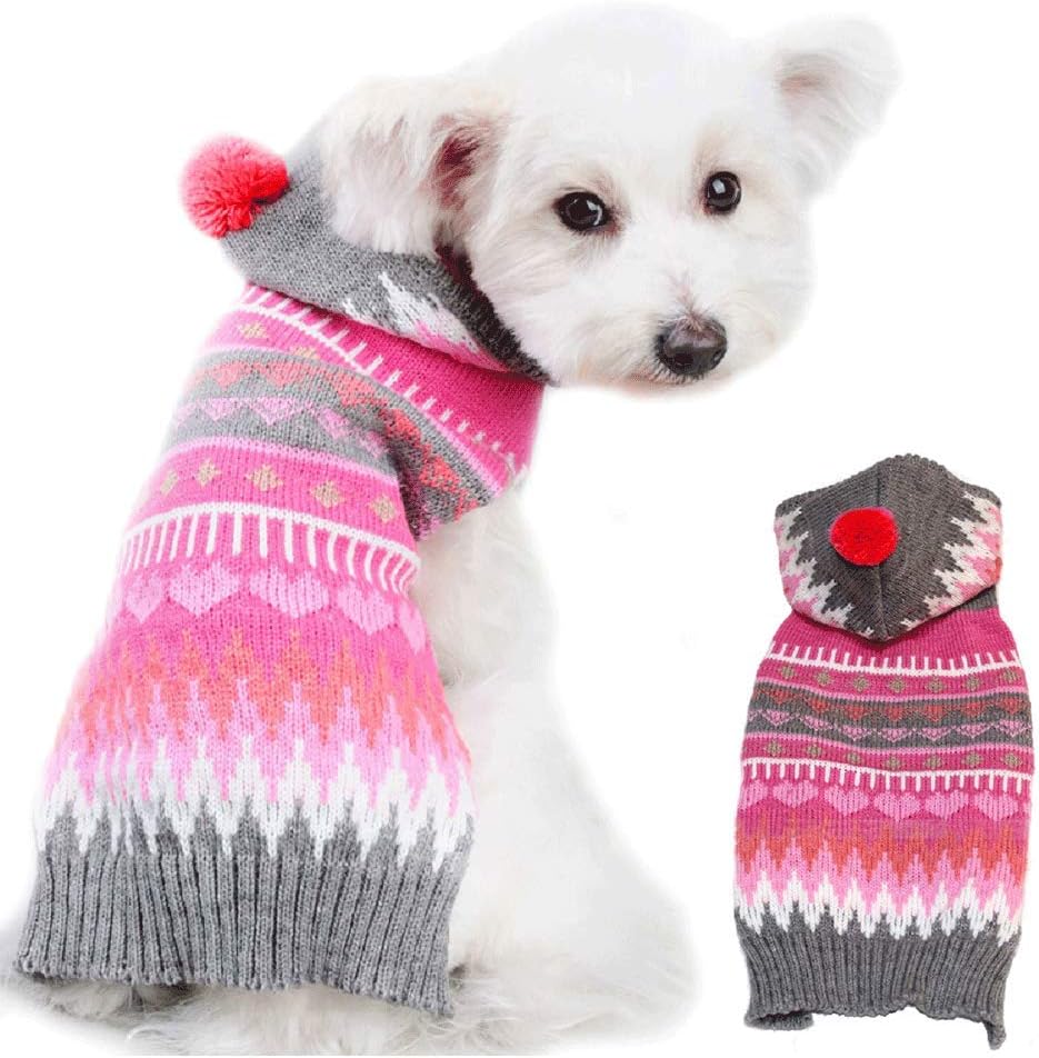 PETCARE Soft Pet Cat Sweater Small Dog Sweaters Cute Pink Festival Snowflake Stripes Winter Warm Clothes for Small Medium Dogs Cats…