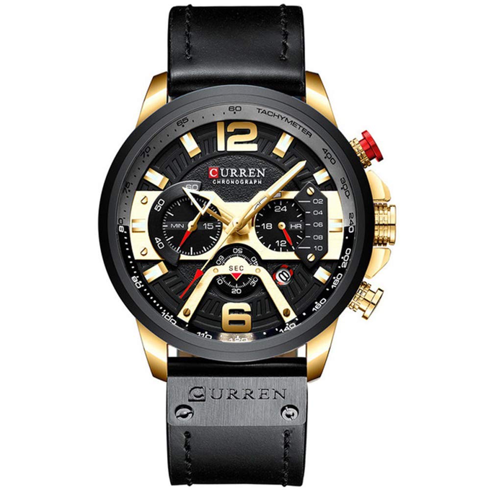 CURREN Herren-Armbanduhr, Quarz, Leder, Chronograph, Armbanduhr und modisches Armband, analoge Uhren für Herren, luxuriöse Armbanduhr, Geschenke für Vater, Freund, Gold, Quarzuhr, Chronograph