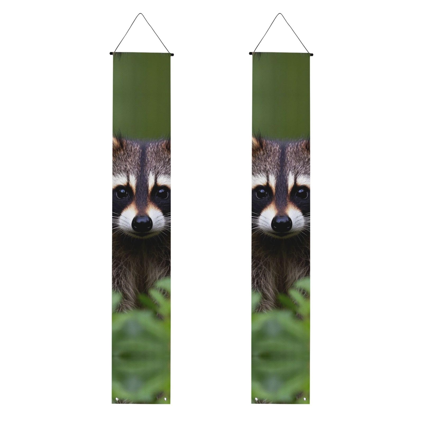 Cute Raccoon Porch Banner 2PCS, Summer Hanging Flag Party Porch Sign Front Door Hanging Decorations for Indoor Outdoor Holiday Yard Decor Wall Backdrop 71 x 12 Inch