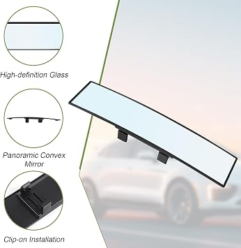 REGUICORP Rear View Mirror, 12 Inch Universal Wide Angle Rear View Mirror Accessories Panoramic Convex Clip-on for Cars, SUVs, Trucks, Vehicles