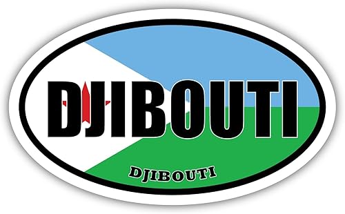 Paquete de 3 calcomanías ovaladas de la bandera de Djibouti de 2 x 3 pulgadas, caja de herramientas de construcción, sombrero, lonchera, casco,